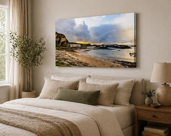 Balintoy Cottages Sunset Photograph, County Antrim Coastal Print