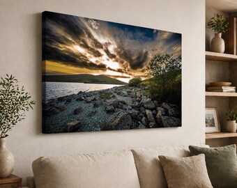 Spelga Dam Sunset Print | Mourne Mountains Landscape Photography, Irish Lake Wall Art