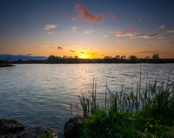 Lacs Craigavon au coucher du soleil, Irlande du Nord