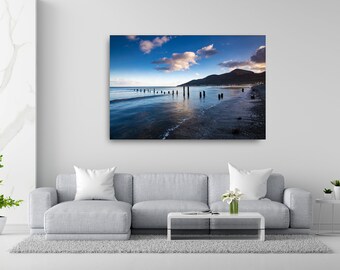 Newcastle Beach, old jetty and the mournes