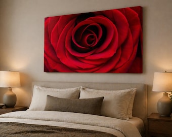 Red Rose Close Up Print | Romantic Floral Photography Wall Art (Print & Canvas)