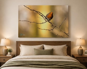 European Robin Close Up Photography Print, British Wildlife Nature Decor