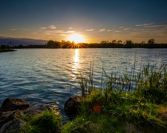 Lacs Craigavon au coucher du soleil, Irlande du Nord