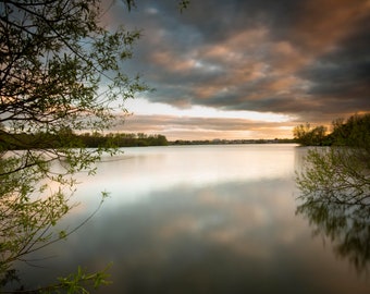 Lacs Craigavon au coucher du soleil, Irlande du Nord