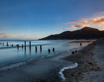 Newcastle Beach Mourne Mountains Photography Print, Irish Coastal Landscape Decor
