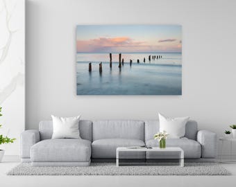 Newcastle Beach, old jetty  at sunset pastel colours