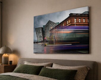 Titanic Museum Night Print | Belfast Cityscape, Glider Bus Photography (Print & Canvas)