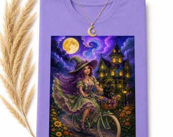 Cottage Bicycle Witch Summerween Unisex garment-dyed heavyweight t-shirt