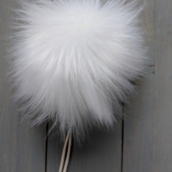 White Luxury Shag Faux Fur Pom-pom 6"+ XL size for KNIT crochet hats pompom Detachable snaps Super Soft Fake fur LUXE fox Cruelty Free