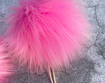 Bubblegum pink  Luxury Faux Fur Pom-pom XL 6"+ made in USA pompom Detachable poms snaps or toggle LUXE soft Cruelty free vegan