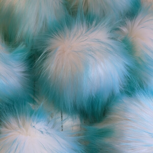 Teal Tip White XL 6" Luxury Faux Fur Pom-pom super soft made in USA pompom Detachable snaps or toggles LUXE cruelty free Green Blue