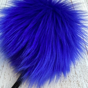 Electric Blue Faux Fur Pom-pom 6&quot; XL size  Super soft Intense royal blue Cruelty free Vegan for KNIT crochet hat POM Detachable snaps