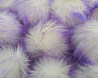XL 6" Lavender Tip Faux Fur Pom-pom: White & Purple, Vegan
