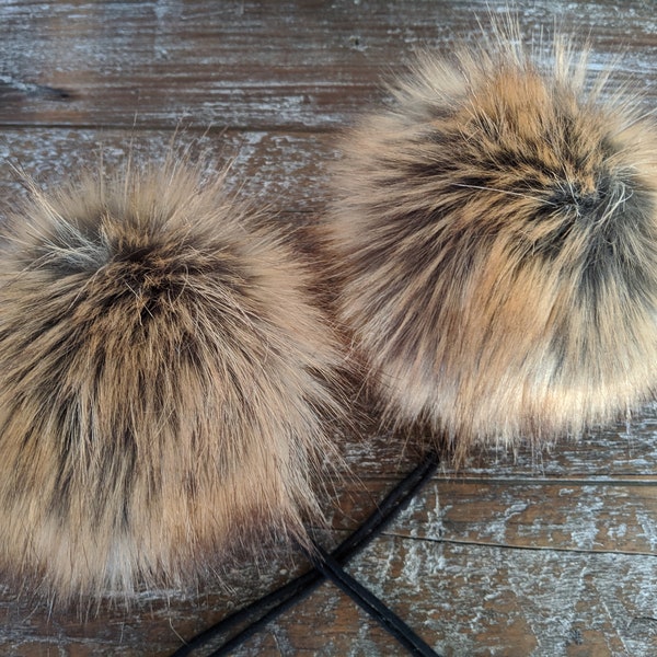 Honey Canadian Fox Luxury Faux Fur Pom-pom for knit crochet hats! made in USA pompom Detachable brown tones XL 6"+ poms fake fur VEGAN