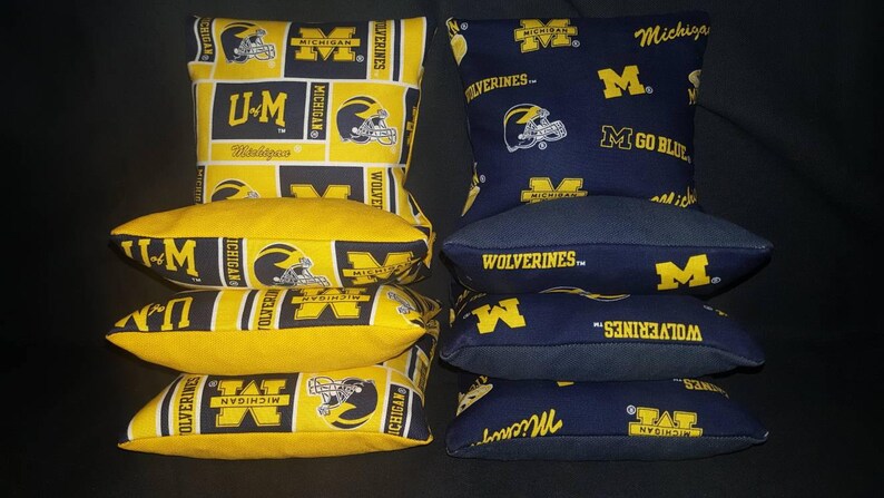 Set Of 8 University of Michigan Wolverines Cornhole Bean Bags Top Quality FREE SHIPPING