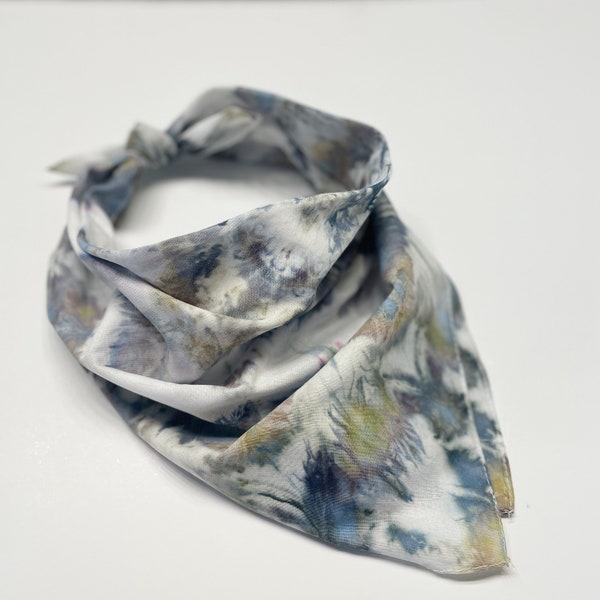 Hand-Tied and Dyed Bandana, Gray Olive Cotton Voile Scarf, Furoshiki Gift Wrap, Lightweight Necktie Headband, Dog Bandana Accessory Gift