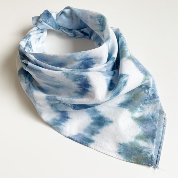 Hand-Tied and Dyed Bandana, Indigo Blue Cotton Voile Scarf, Furoshiki Gift Wrap, Lightweight Necktie Headband, Dog Bandana Accessory Gift