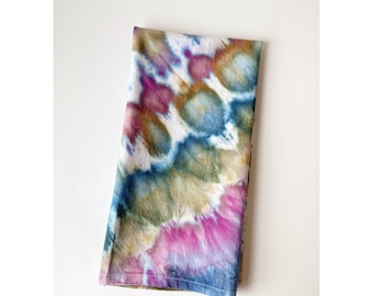 Tie Dyed Flour Sack Kitchen Towel, Hand Dyed Tea Towel, Boho Dish Towel, Unique Kitchen Towel Decor, Ice Dye Towel, Hand Dyed Kitchen Towels