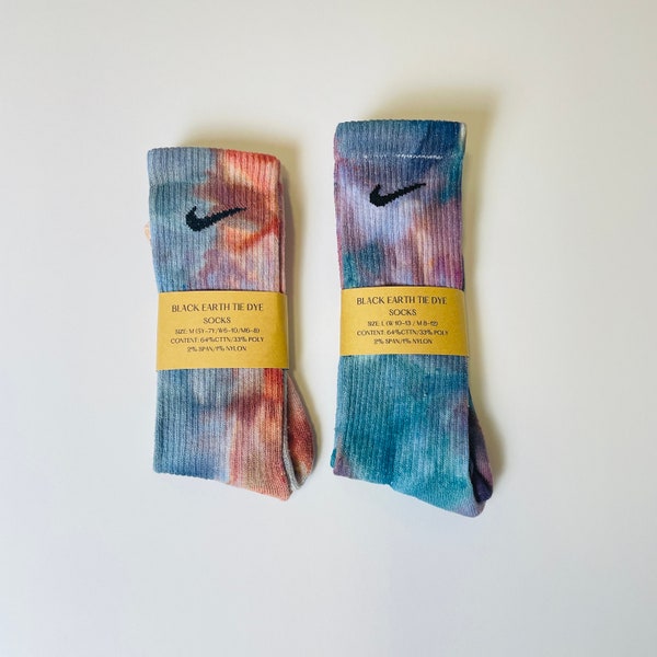 Tie Dyed Nike Socks, Ice Dyed Crew Socks, Hand Dyed Socks, Colorful Socks, Casual Socks, Nike Swoosh, Unique, Vibrant and Authentic Gifting