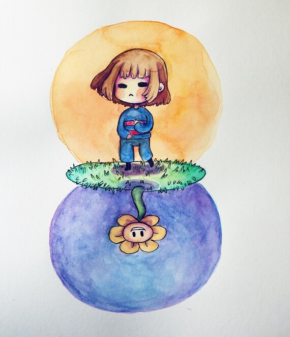 Frisk And Flowey Undertale Illustration Watercolor Original Etsy