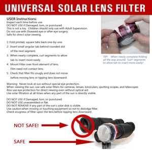 Daystar Filters Universal Lens Filter ULF Insert Front - Safe DIY Solar Filter for Eclipse Viewing - Made in USA