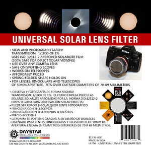 Daystar Filters Universal Lens Filter ULF Insert Back - Safe DIY Solar Filter for Eclipse Viewing - Made in USA
