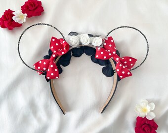 Oreilles de coquette inspirées de Minnie | Minnie Mouse | Oreilles de souris | Oreilles de fleurs en fil de fer