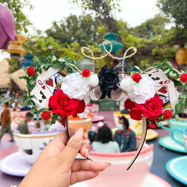 Queen of Hearts Inspired Ears | Alice in Wonderland | Mouse Ears | Wire Flower Ears