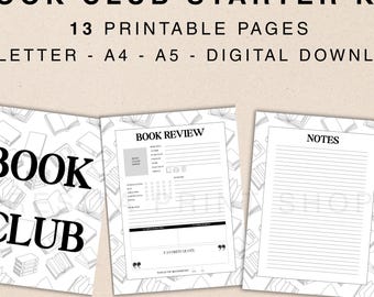 Book Club Planner Kit: Reading Log, Discussion Questions (PDF Download A5/A4/US Letter)