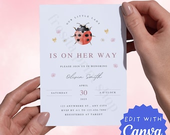 Ladybug Baby Shower Invitation | Editable Canva Template | Printable | Instant Download