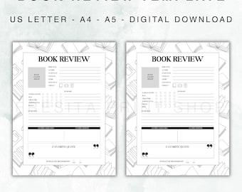 Printable Book Review Template: Spicy & Clean Reads (Digital Download, PDF, A5/A4/US Letter Sizes)