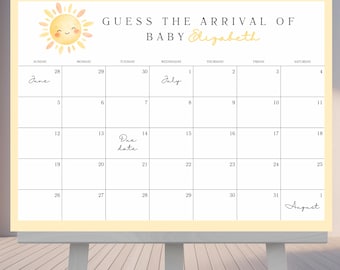 Jogo para Chá de Bebê "Pequeno Raio de Sol": Adivinhe a Data Prevista para o Parto - Modelo de Calendário (Download Digital)