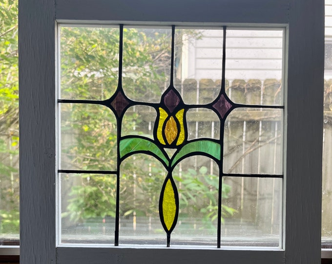 Small Stained Glass Window Panel Remade From 1930s Door Design. Etsy