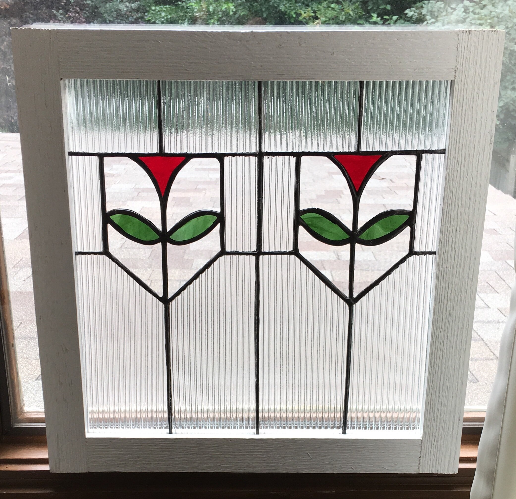 Stained Glass Window Panel Simple Flowers With Tulips Etsy