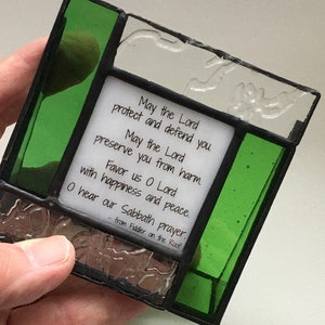 Green stained glass framed gift with words from Fiddler on the Roof.
