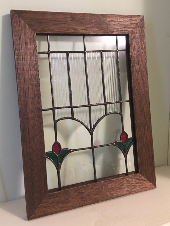 Small Antique Stained Glass Window With Flowers Remade for Etsy