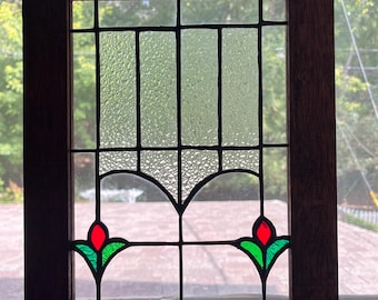 Small antique stained glass window with flowers - re-made for today.