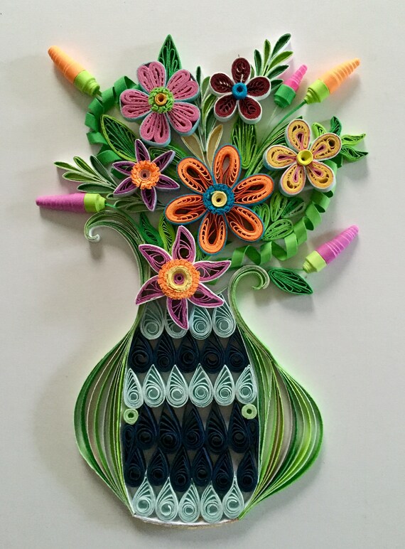 Flower In Vase Framed Handmade Quilled Flower Wall Art Etsy