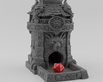 Dragon Dice Tower STL-fil Fantasy DnD 3D-utskrift Bordspel RPG-tillbehör