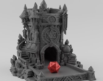 Crystal Tower Dice Tower STL-fil Fantasy DnD 3D-utskrift Bordsspel RPG-tillbehör