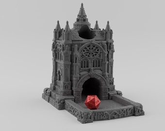 Gotisk katedral Dice Tower STL-fil, Fantasy DnD 3D-utskrift, Bordspels-RPG-tillbehör