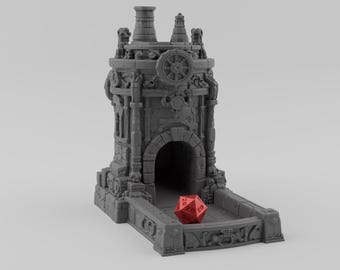 Steampunk Dice Tower STL-fil, Fantasy DnD 3D-utskrift, RPG-tillbehör för bordsskivor