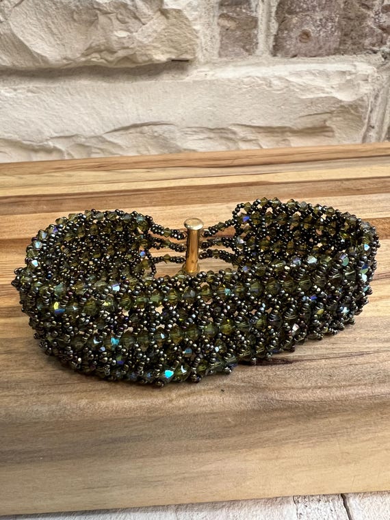 Handmade Rhinestone Cuff Bracelet: Vintage Statem… - image 8