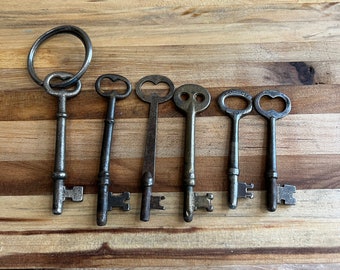 Skeleton Keys ~ Bundle of  Vintage Skeleton Keys for sale ~ One Sargent #3 Key and old railroad keys ~ 6 Skeleton Keys total for sale ~