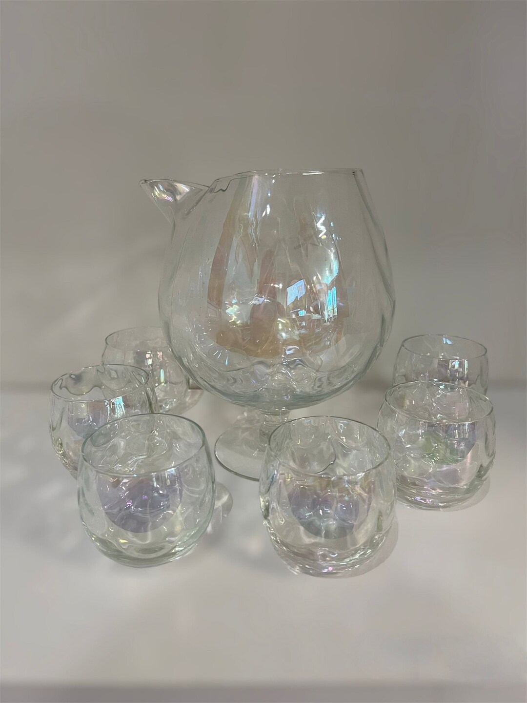 Bar Set Iridescent Brandy/scotch Decanter Snifter Set With 6 Matching