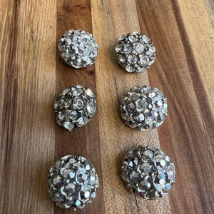 6 Vintage Rhinestone Diamond Style Buttons - Sparkling Silver-Tone Crystal Embellishments for Sewing & Jewelry Making ~ Fashion Buttons