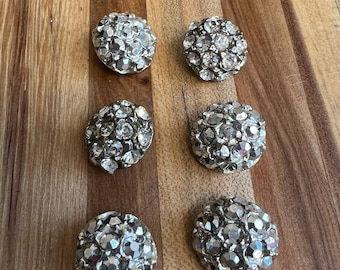 Vintage Rhinestone Buttons: Silver-Tone Crystal Embellishments, Set of 6