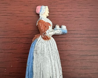 Vintage Pencil Sharpener ~ 1920's Figural Baker Chocolate Girl Pencil Sharpener ~ Advertisement Cast Metal Pencil Sharpener ~ Rare Find!