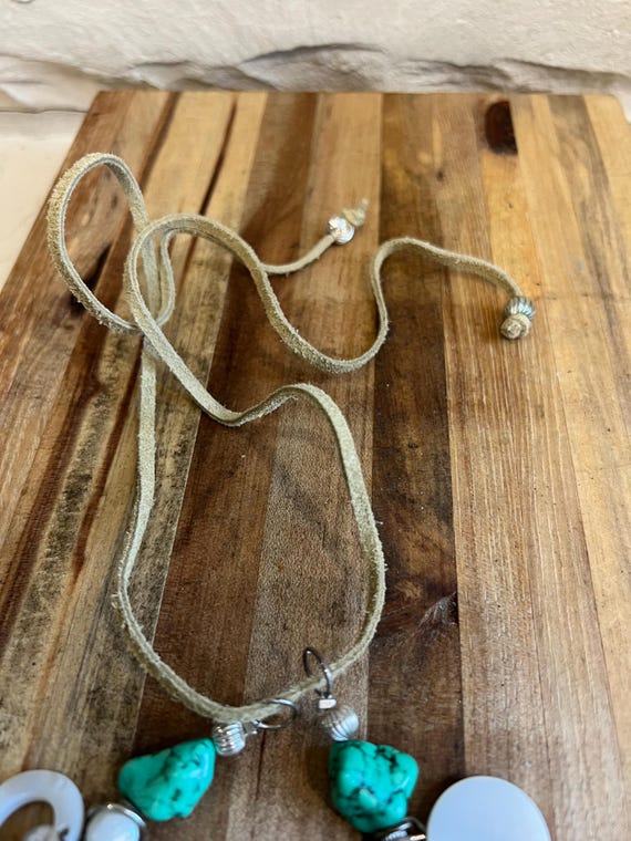 Boho Turquoise Statement Necklace: Mother of Pear… - image 9