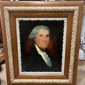 Vintage George Washington Oil Painting, Signed Girard, Framed Portrait